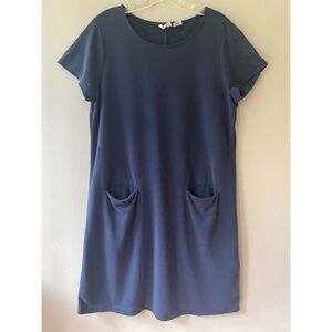 Sigrid Olsen Sz L Navy Mini Dress Sundress Loose Athletic Stretch Front Pockets